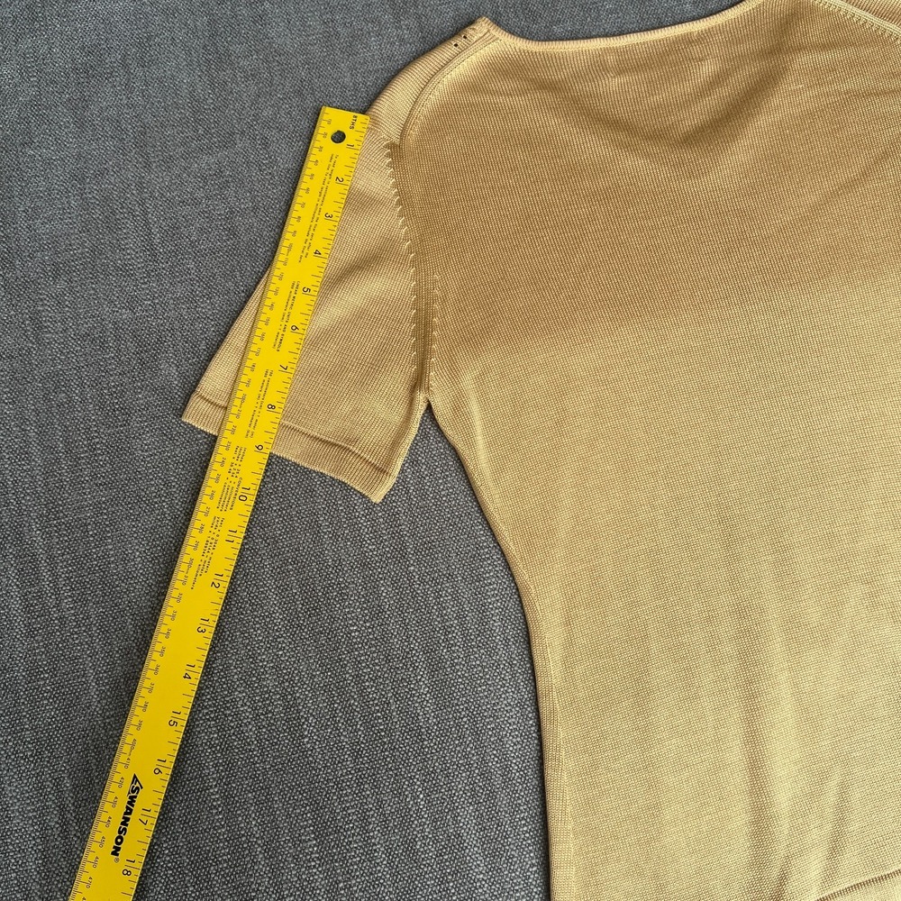 Saks Fifth Avenue Collection Knit Top Women Medium Gold Silk Short Sleeve V-Neck - Picture 4 of 8